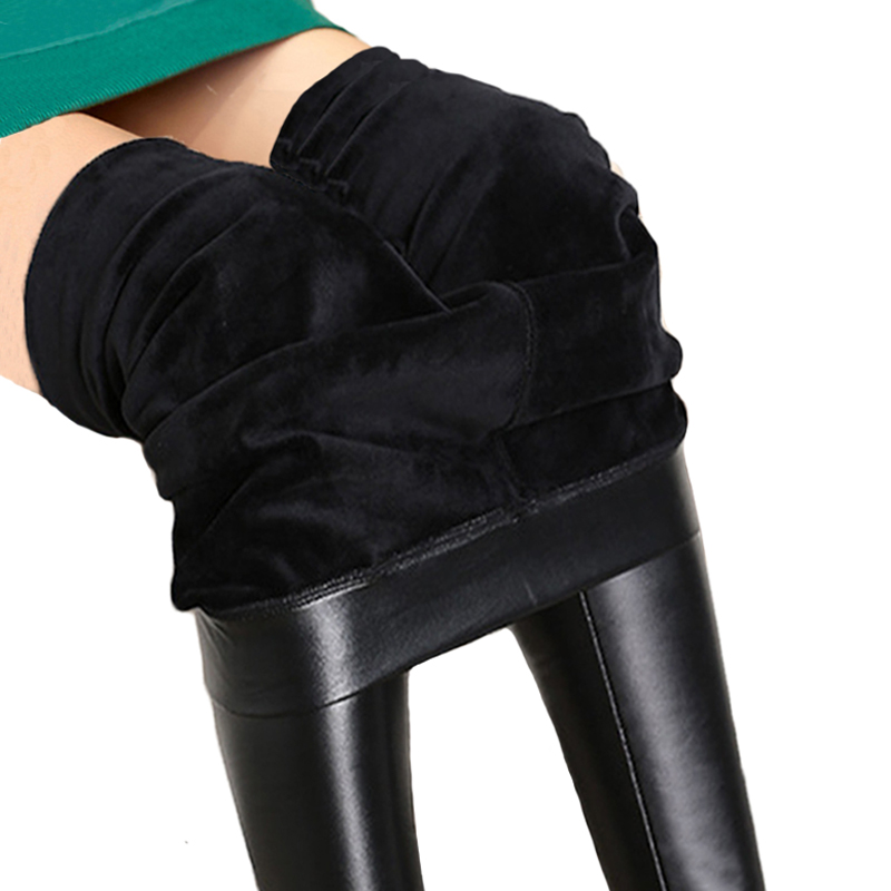 Leggings de couro preto feminino, magro, sexy, calça casual